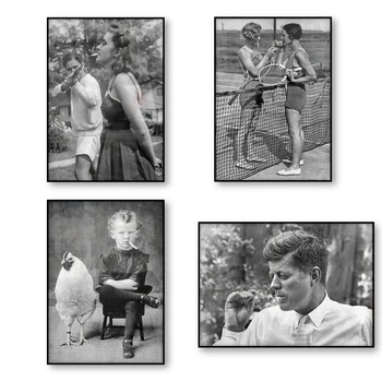 Vintage Plakātu, Fotogrāfiju Drukāšana Tenisa Sieviešu Cigarešu Smēķēšana Vistas Gailis Zēns Smēķēšanas Plakātu John F Kennedy Cigāru Dīvaini, Antikvariāts