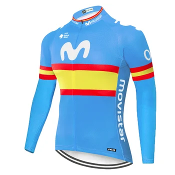 Movistar Team garām piedurknēm Riteņbraukšana jersey maillot ciclismo manga larga hombre velosipēdu ziemas 2019 maillot cyclisme homme