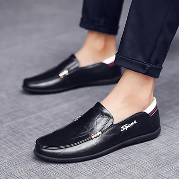 QFFAZ vīriešu modes zīmolu kurpes vīriešu mokasīni pavasara, rudens vīriešu mokasīni īstas ādas staigāšanas kurpes vīriešu dzīvokļi apavi