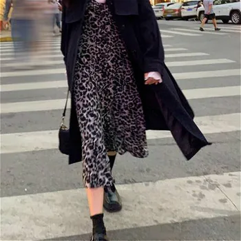 Kleitas, Sievietēm-line Zaudēt Dāmas Gadījuma V-veida kakla korejiešu Stilā Augstās Ielu Modes Populārs Pavasara Studentiem Vintage Leopard Jaunas