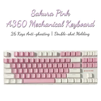 Eagiacme A400 Rozā Mechanical Gaming Keyboard LED Colorfule Apgaismojums USB Vadu Tastatūru, Lai Spēlētājs, Karstā Pārnese Zilā Maiņa