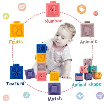 12pcs Bērnu DIY Rotaļlietas Mīkstās Celtniecības Bloki 3D Touch Rokas Bumbas, Bērnu Masāža Gumijas Teether Izspiest Vannas Rotaļlietas Agri Izglītības Rotaļlietas