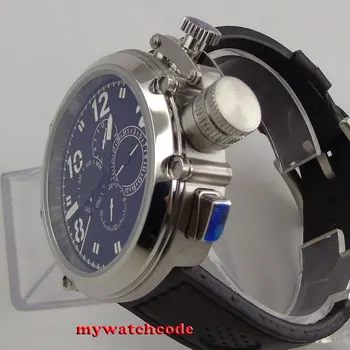 50mm parnis black dial ar ādas siksniņu dienas daudzfunkciju Luksusa Vīriešiem skatīties Mehāniskās rokas Pulkstenis reloj hombre
