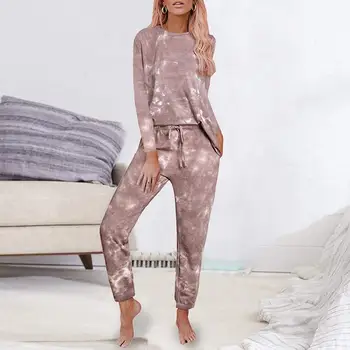 ZITY 2020 Rudens Ziemas Loungewear Sieviešu Pyjama Uzstādīt kaklasaišu Krāsošanas Mājas apstākļos, Atpūtas Komplekts Homewear Sievietēm ar garām Piedurknēm Lounge Valkā