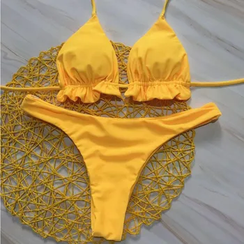 Sieviešu Bikini Komplekts 2019 Vasaras Pārsējs Peldkostīmu Seksīgas Mežģīnes Up Vienkāršā Dāmas Peldkostīms, Peldbikses Beachwear