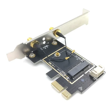 NGFF M2 Bezvadu Karti uz PCI-E Pcie Galddatoros Bluetooth Pārveidotāja Adapteris ar 2 AC Antenu AX200 9260AC 8265NGW
