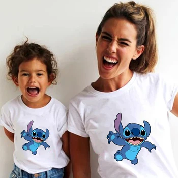 Disney Lilo & Stitch Grafiskais Famliy Izskatās Streetwear Bērnu T-krekls Modes Top Vasaras Īsām Piedurknēm O-veida kakla Topi Ģimenes Drēbes