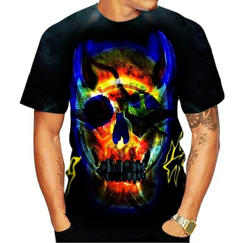 Jaunu galvaskausa T-krekls, 3D druka, T-krekls vīriešu nāves galvaskausa gadījuma T-krekls 3D drukāšanas modes īsām piedurknēm jautri tee retro T-krekls