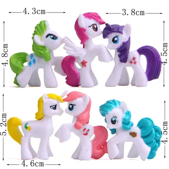 6pcs/soma Dzīvnieku Poniji Multicolor Pegasus Unicorn Lelle Darbības Rādītāji Skaistumu, Rozā, Violeta Maz Sporta Zirgu Kapsula Rotaļlietas