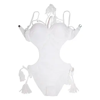 Sexy ir 2021. Dāmas Baltā Mežģīņu Backless Push Up Peldkostīmi Sievietēm Viens gabals Peldkostīms Sieviešu String Izgriezt Monokini Trikini