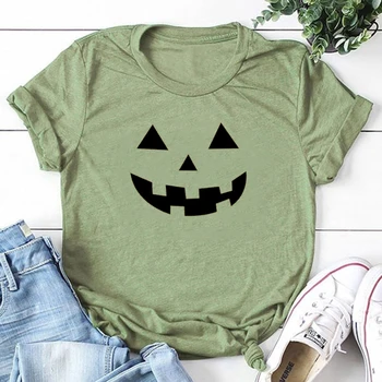 Ķirbju Halloween T-Krekls Gadījuma Grafiskais Sieviešu Grunge Kokvilnas Halloween Saukli Tee Ķirbju Ražas Vegāns Topi Apģērbi Apģērbs