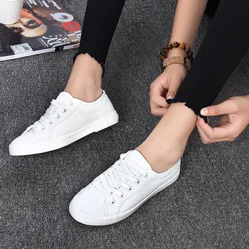 Balts audekls ikdienas apavi sieviete ir 2021. jaunu modes vasaras čības sieviešu vulcanize kurpes dzīvokļi mežģīnes-up sieviešu kurpes