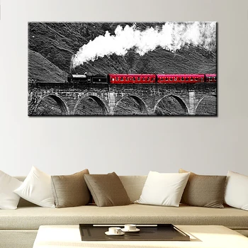 60x120cm-Sarkanais Vilciens Ainavu Audekls Druka Plakāti un Izdrukas Kanvas Glezna uz Dzīvojamās Istabas Sienas Mākslas Glezniecības Cuadros Dekori