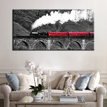 60x120cm-Sarkanais Vilciens Ainavu Audekls Druka Plakāti un Izdrukas Kanvas Glezna uz Dzīvojamās Istabas Sienas Mākslas Glezniecības Cuadros Dekori