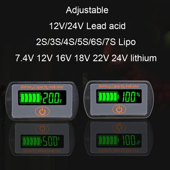 Regulējams 2S 3S 4S 5S 7S Litija Baterijas Jaudas Indikators LY7 12V 24V Svina-skābes Li-ion Svina-skābes ebike Voltmetrs Testera LCD
