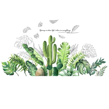 Stick Tropu Kaktuss Zaļās Augu Lapas Sienu Robežas Apdare, Dzīvojamā Istaba Stūrī Dekoru Noņemamas Vinila Sienas mākslas Uzlīmēm