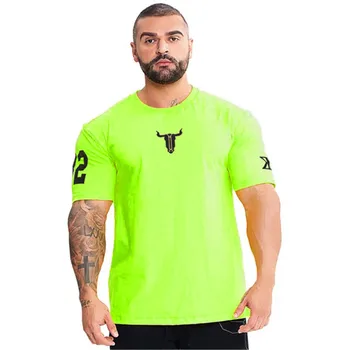 Jauns Vīriešu Kokvilnas t-veida krekls Topi Crossfit Apģērbs Vīriešu sporta zāles Fitnesa Kultūrisms T-krekls Vasaras Gadījuma Modes Drukāt Īsām piedurknēm