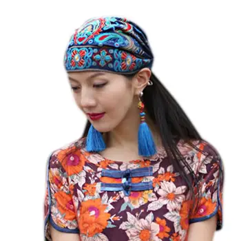 Etniskās Meksikāņu Stilā Sievietēm Elastīgs Turban Klp Vintage Krāsains Paisley Ziedu Izšūti Galvas Apsējs Gadījuma Brīvdienas Beanies Galvaskauss