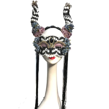 Vintage Steampunk Galvu Ziedu Pušķi Maska Headpieces Puse Galvas Tiara Ragu Halloween Lolita Galvu Piederumi