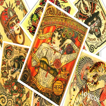 Nostalģisks Retro Kraftpapīrs Plakātu, Radošs Frizieris Tetovējumiem HD Print Art Krāsošana Sienas Uzlīmes, Frizētava, Mājas Dekoru