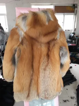 Garums 75cm sabiezēt silts dabas nekustamā red fox kažokādas mēteļi sieviešu luksusa veselas ādas īstas lapsas kažokādas kapuci jaka sieviešu