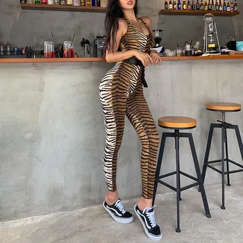 CNYISHE 2019 Modes Streetwear Tiger modelis drukāt Jumpsuits Sieviešu Romper Sexy Dobi No Krusta Apsēju slim Jumpsuit Sieviete