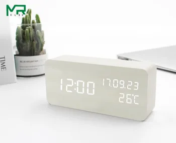 Mini koka pulkstenis, personalizētu balss kontrole,Digitālā simulācijas pulkstenis, Displejs, laiks, datums, ciklā un temperatūrā 150x70x40mm