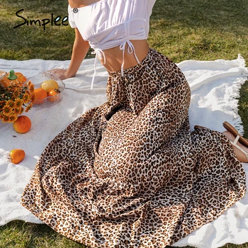 Simplee Pavasara vasaras augsta vidukļa leopard sieviete svārki ar Augstu jostas taisni dzīvnieku print apakšā Šiks fringed gadījuma bohēmijas svārki