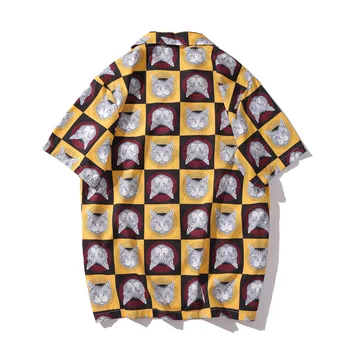 #7208 Vasaras Pilnībā Kaķis 3d Iespiesti Vīriešu Krekli Laple Apkakli, Īsām Piedurknēm Vintage Gadījuma Havaju Krekls Cilvēks Veidos Pludmales Krekls