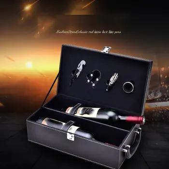 Dubultā stick vīna kaste ar pudeli nazis dāvana kastes vīna kastes dimanta pu ādas vīna iepakojuma kaste black top rokturis