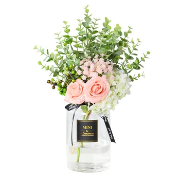 Erxiaobao Rozā Balts Gypsophila Sarkanu Rožu Mākslīgie Ziedi Hydrangea Bērnu Elpu Zīda Viltus Ziedu Pušķis, Kāzu Līgavas