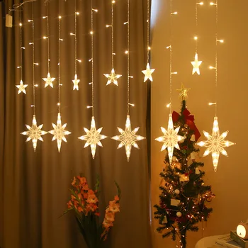 220V ES Plug 2.5 M LED Zvaigžņu Lampas Pasaku Aizkaru Gaismas Ziemassvētku Vainags String Gaismas Mājās Ziemassvētku Kāzu dekori