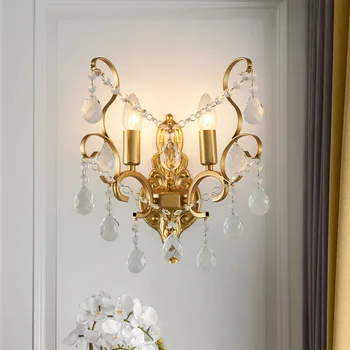 Radošu personību Eiropas stila dzīvojamā istaba guļamistaba eju spuldzes E14 zelta kristāla sienas lampas, AC110-240V