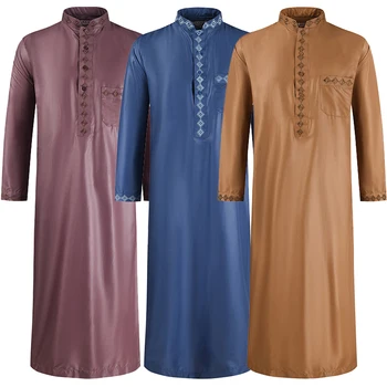 Vīriešu Tradicionālo Musulmaņu Jubba Thobes Arābu Islāma Modes Apģērbu Izšūšana Kaftan Saūda Arābija Dubaija Abaya Gara Kleita Drēbes