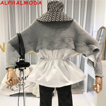 ALPHALMODA Rudens 2019 Kreklu, Džemperi Džemperi Bat piedurknēm Elastīgs Viduklis Sieviešu Modes Raibs Džemperi Rudens Gadījuma Augšu