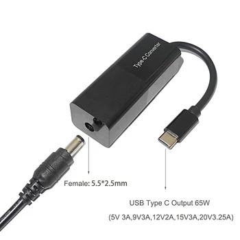 5.5X2.5mm USB C Tipa Plug Converter 65W USB-C Klēpjdatoru Uzlādes Kabelis Dc Ligzda Strāvas Adapteris Savienotājs Grāmatiņa Mobilais Tālrunis