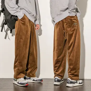 Vasaras plānas brūnas Velveta Bikses korejas Plaša Kāju Elegants Mīksti Kokvilnas Streetwear bikses vīriešu modes elsas lielajam taisni