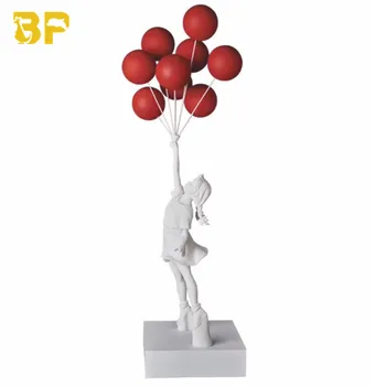 Mūsdienu Mākslas Peld Baloni Meitene Banksy Balonu Meitene Statujas, Mākslas Skulptūru Sveķu Kuģiem, Mājas Apdare Sarkano Balonu 56cm
