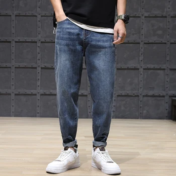 Modes Streetwear Vīriešu Džinsi Loose Fit Zilā Nulles Ripped Džinsa Harēma Bikses Korejiešu Stilā, Hip Hop Džinsi Vīriešu Plaša Kāju Bikses