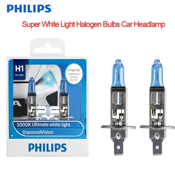 Philips Oriģināls H1 12V 55W P14.5s Diamond Vision 5000K, Xenon Super Baltās Gaismas Halogēna Spuldzes, Auto Lukturi, 12258DV S2, Pāris