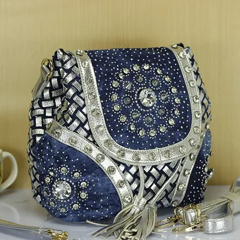 Jaunā Dizaina Zīmolu Elegants Rhinestone Modes Sieviešu Pleca Soma, Džinsi Gadījuma Dāmas Džinsa auduma somas sieviešu tote somas mochila