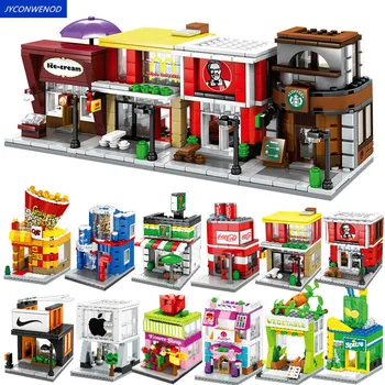 3D Modelis Bloki Ēku Rotaļlietu Mini Street View City Veikals Komplektē Celtniecības Bloki, Ķieģeļi Izglītības Rotaļlieta Bērniem