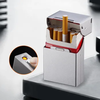 Metāla Cigarešu etvija ar USB Uzlādes Šķiltavas 20 GAB. ar Anti-ekstrūzijas Anti-sviedri Pretvēja Cigāru Kastē Sīkrīkus par Vīriešiem