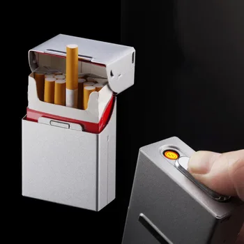 Metāla Cigarešu etvija ar USB Uzlādes Šķiltavas 20 GAB. ar Anti-ekstrūzijas Anti-sviedri Pretvēja Cigāru Kastē Sīkrīkus par Vīriešiem