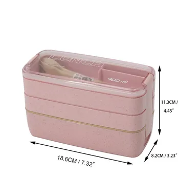 900ml 3 Slāņi Pusdienas Kaste Bento Pārtikas Konteineru, Eco-Friendly Kviešu Salmu Materiāla Microwavable Dinnerware Lunchbox 