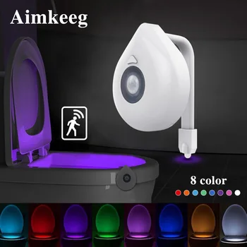 Aimkeeg Tualetes Akumulatoru Powered Apgaismojums RGB 8 Krāsu Maināms Led Kustības Sensors Tualetes Gaismas Apkārtējā Nakts Gaisma Vannas istaba