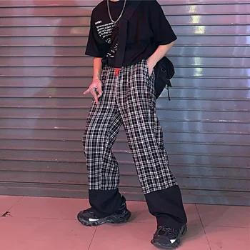Harajuku Unisex Bikses Pleds Modelis Zaudēt Ilgi Sievietes Vīrieši Elsas Outwear Raibs Bikses Streetwear Hipster Rudens Pāriem Apģērbi