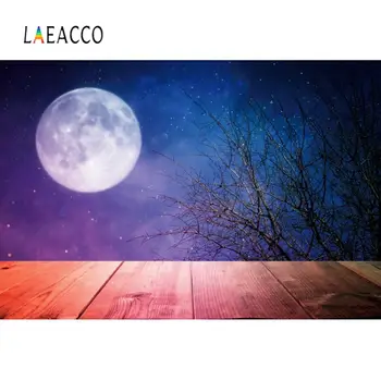Laeacco Brīvdienas Mēness Spīdīga Zvaigzne Veco Filiāle Koka Grīdas Puse, Baby Bērnu Portrets Scenic Foto Fona Fotogrāfijas Fons
