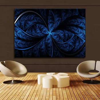 Tumši Zila Mākslas Fraktāļu Krāsošana 4 Gabals Stila PictureHigh Kvalitātes Audekls Drukāt Tipa Mājās Dekoratīvās Sienas Mākslas Darbu Plakāts