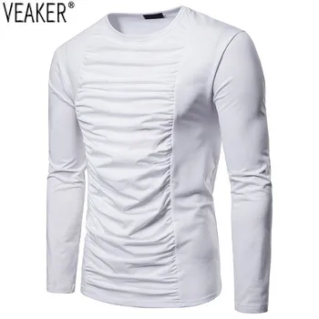 2019 Jaunu Vīriešu High Street garām Piedurknēm T Krekls Vīriešu tīrtoņa Krāsu Slim Fit Kroku T krekls Balts Melns Tops S-2XL